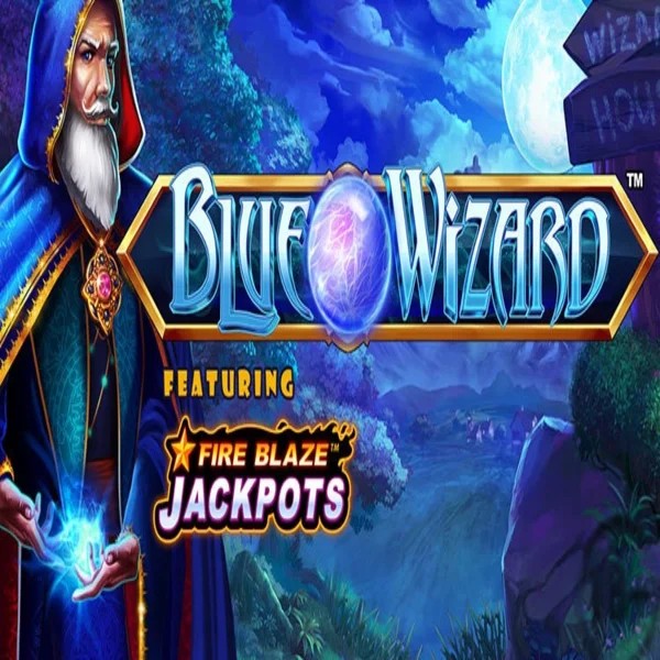Blue Wizard Fire Blaze Jackpots logo by Rarestone Gaming Lolo Casino